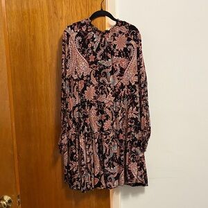 Anthropologie Black and Pink Paisley Long Sleeve Dress